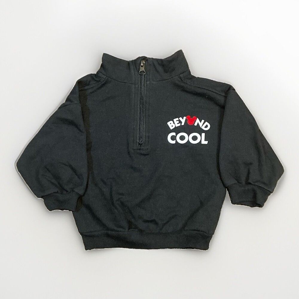 Disney Baby “Beyond Cool” Mickey Mouse Black Mid Zip Pullover Sweater Size 12M